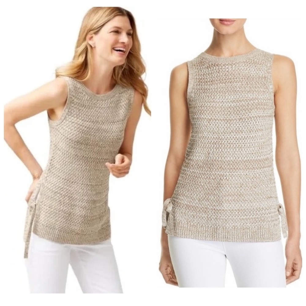 Tommy Bahama Basketweave Linen Cotton Sleeveless Knit Sweater Natural Beige M
